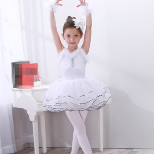 Girls  swan white lake ballet dresses competition stage performance tutu skirt cosplay dress